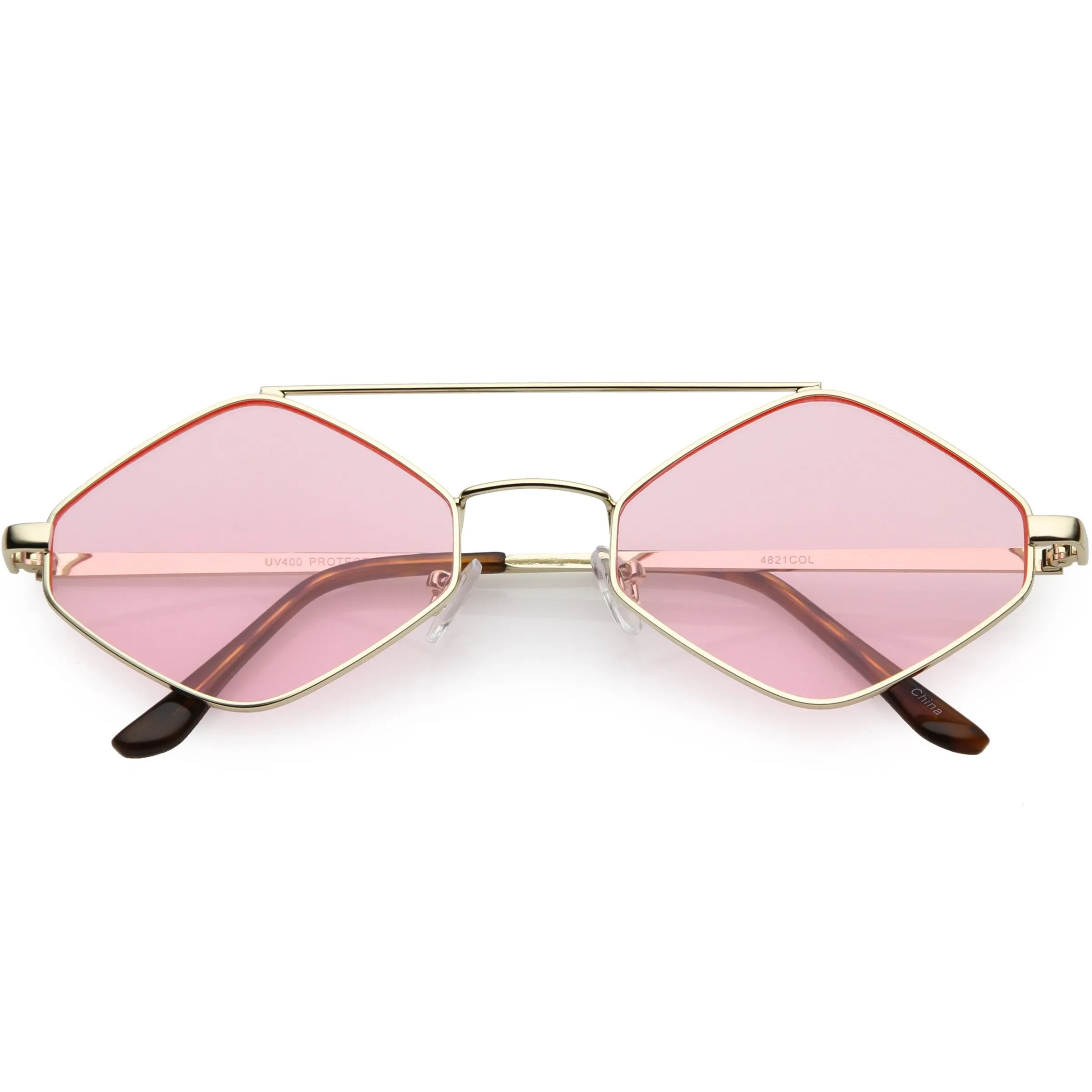 Retro Hexagon Diamond Shaped Color Toned Flat Lens Sunglasses C754