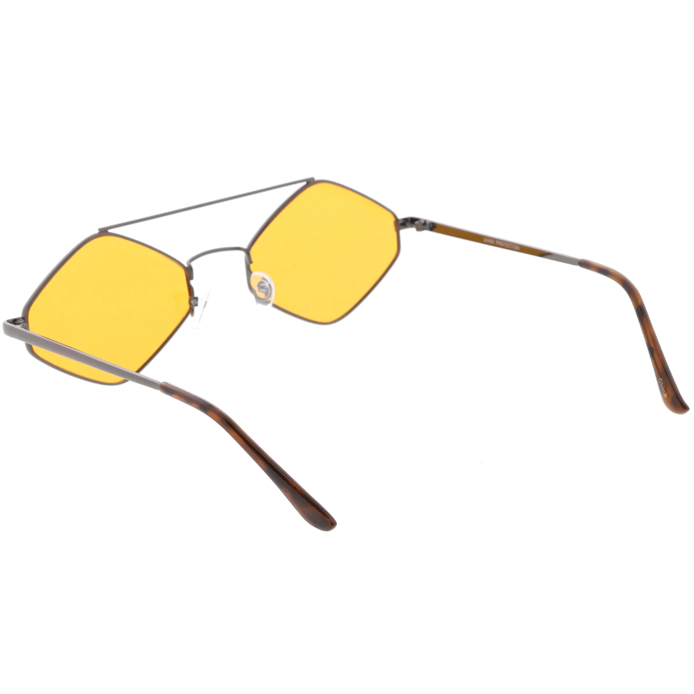 Retro Hexagon Diamond Shaped Color Toned Flat Lens Sunglasses C754