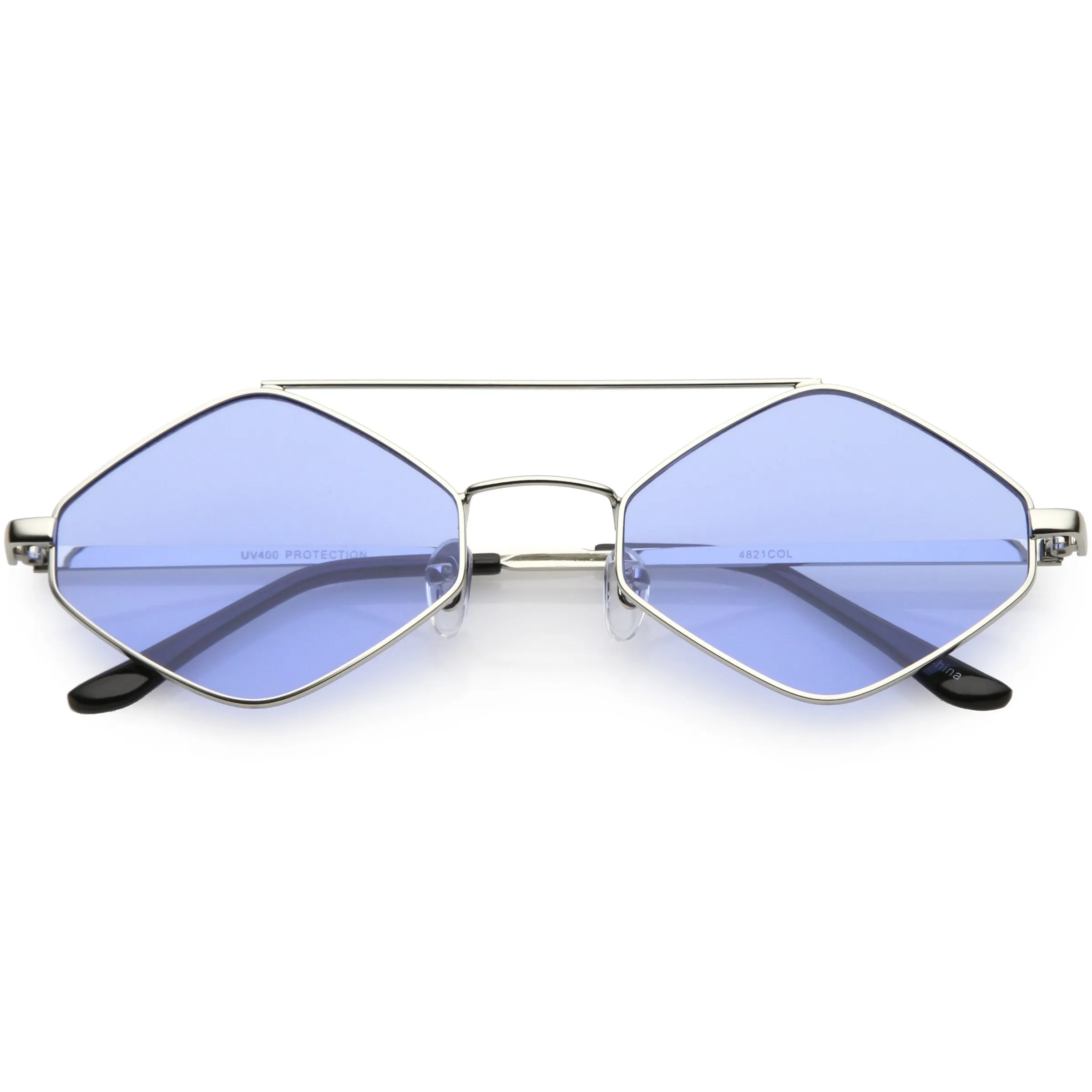 Retro Hexagon Diamond Shaped Color Toned Flat Lens Sunglasses C754