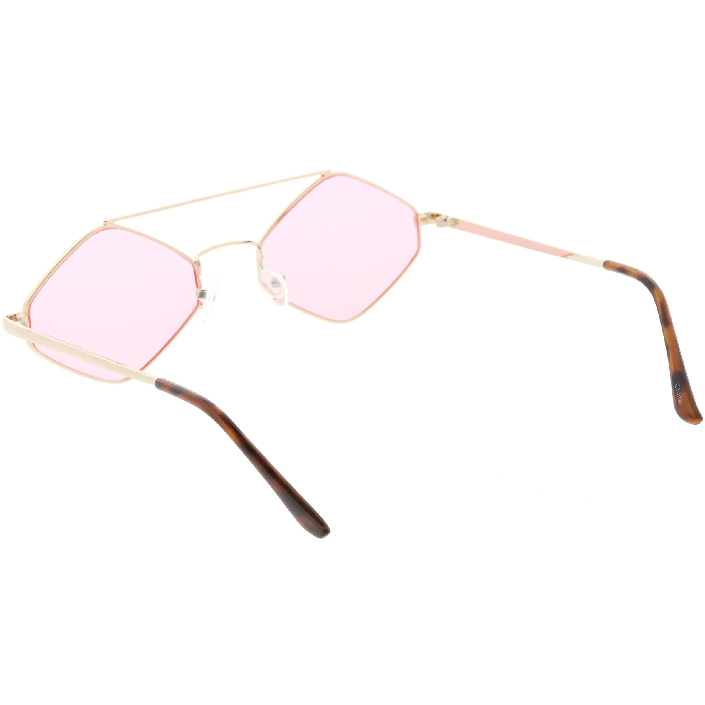 Retro Hexagon Diamond Shaped Color Toned Flat Lens Sunglasses C754