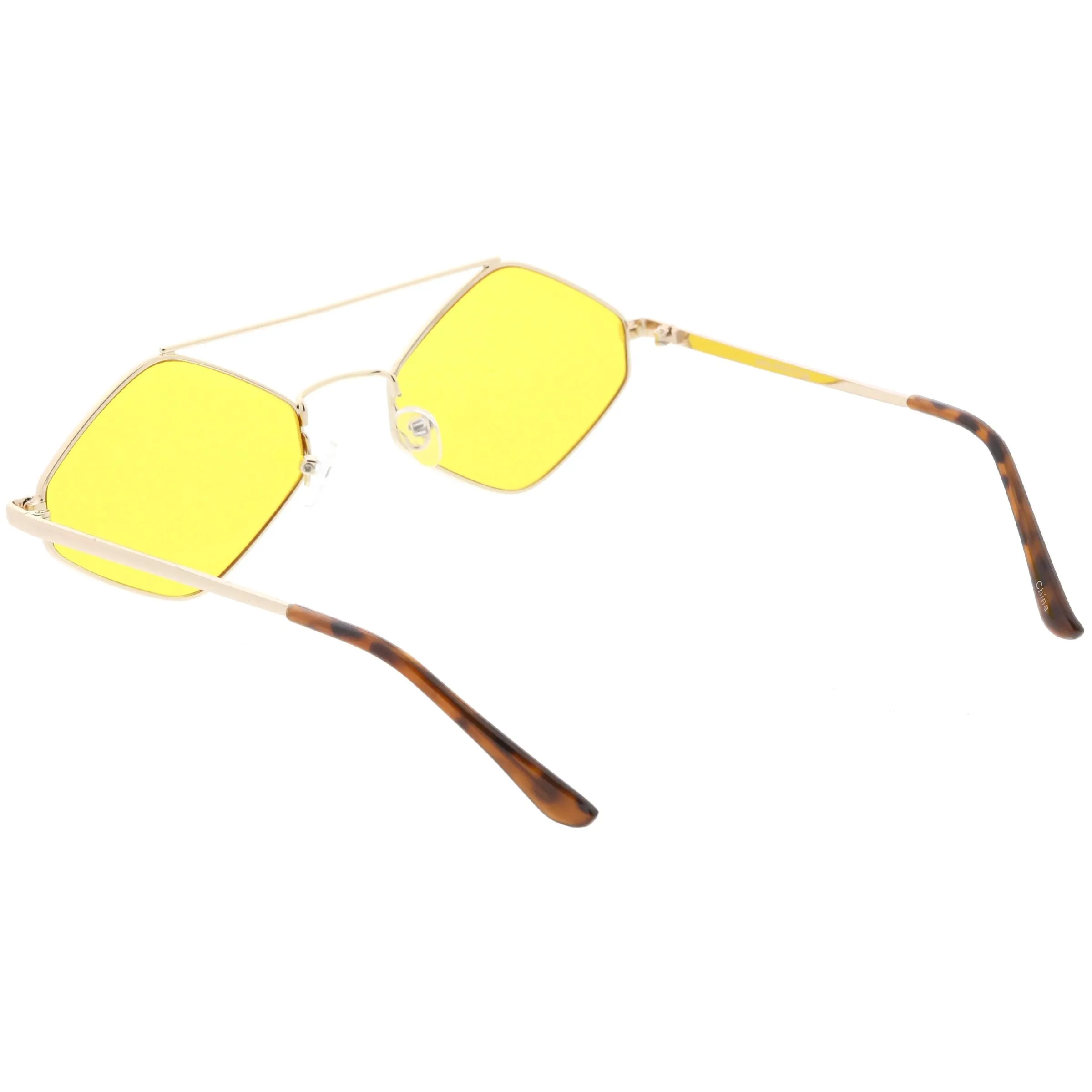 Retro Hexagon Diamond Shaped Color Toned Flat Lens Sunglasses C754