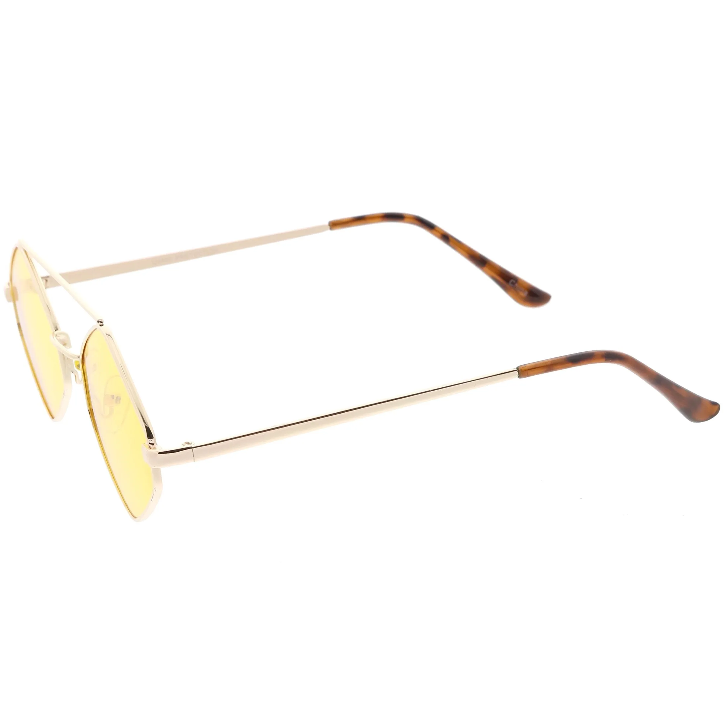 Retro Hexagon Diamond Shaped Color Toned Flat Lens Sunglasses C754
