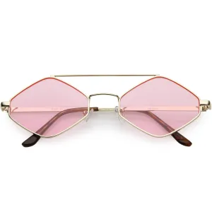 Retro Hexagon Diamond Shaped Color Toned Flat Lens Sunglasses C754