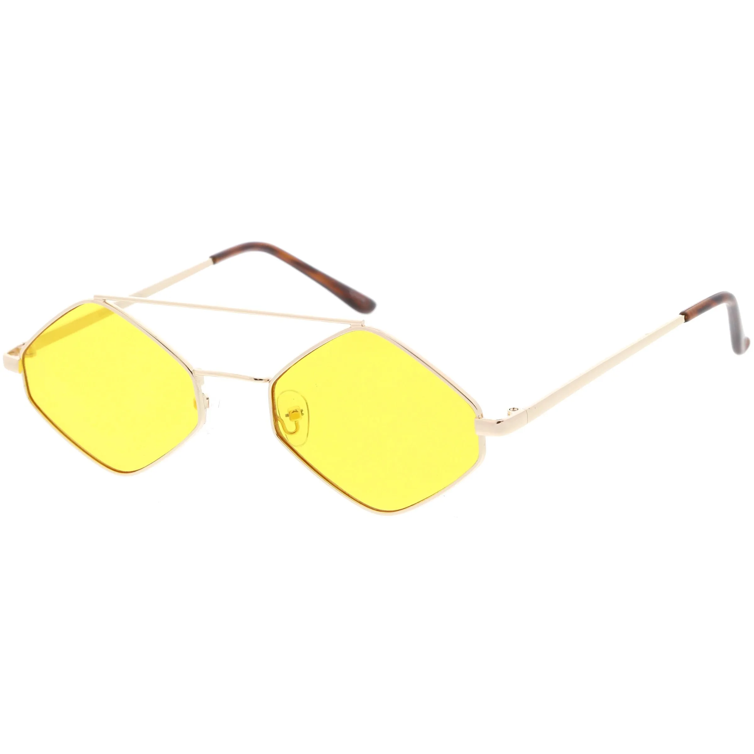 Retro Hexagon Diamond Shaped Color Toned Flat Lens Sunglasses C754