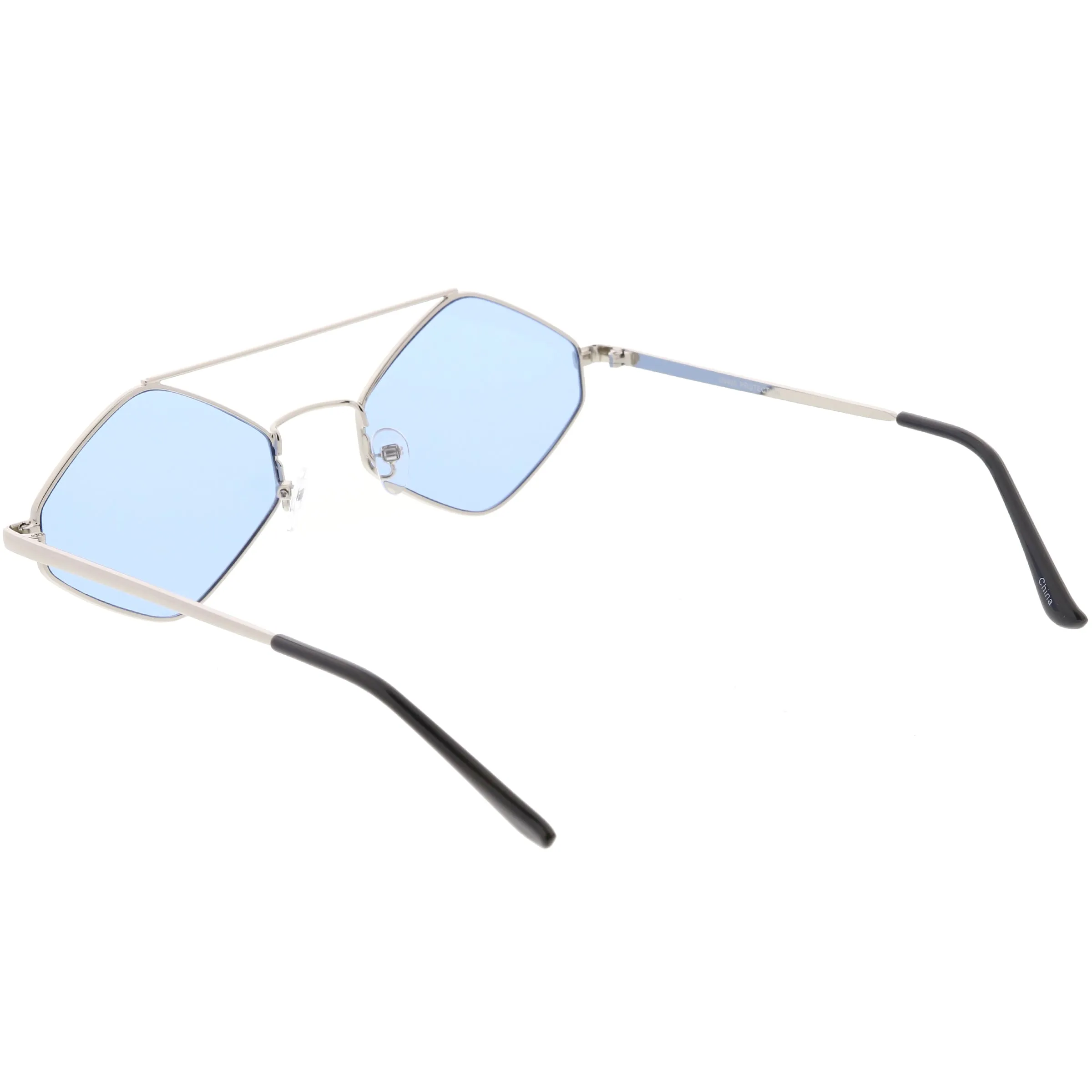 Retro Hexagon Diamond Shaped Color Toned Flat Lens Sunglasses C754
