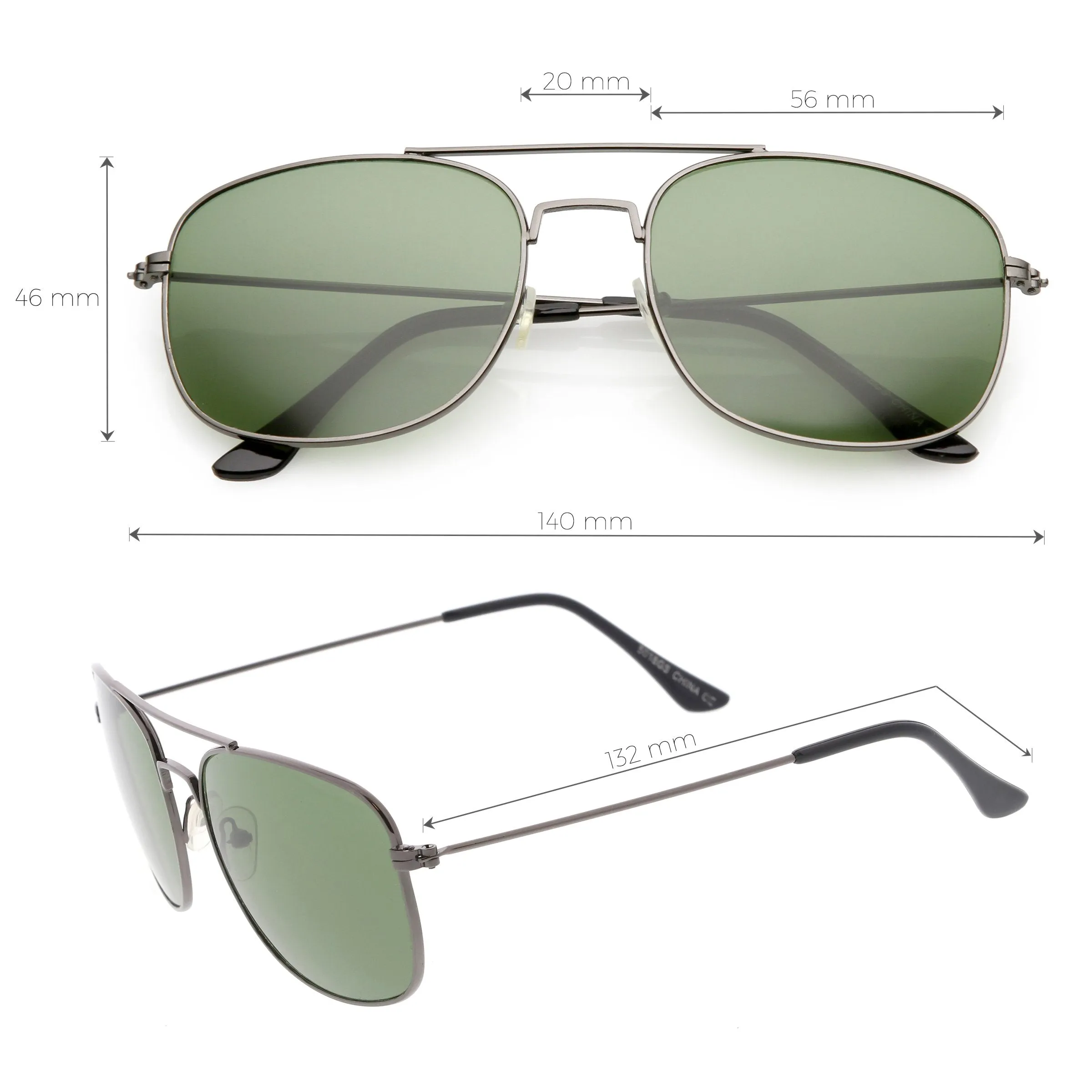 Retro Large Classic Square Metal Aviator Sunglasses C763