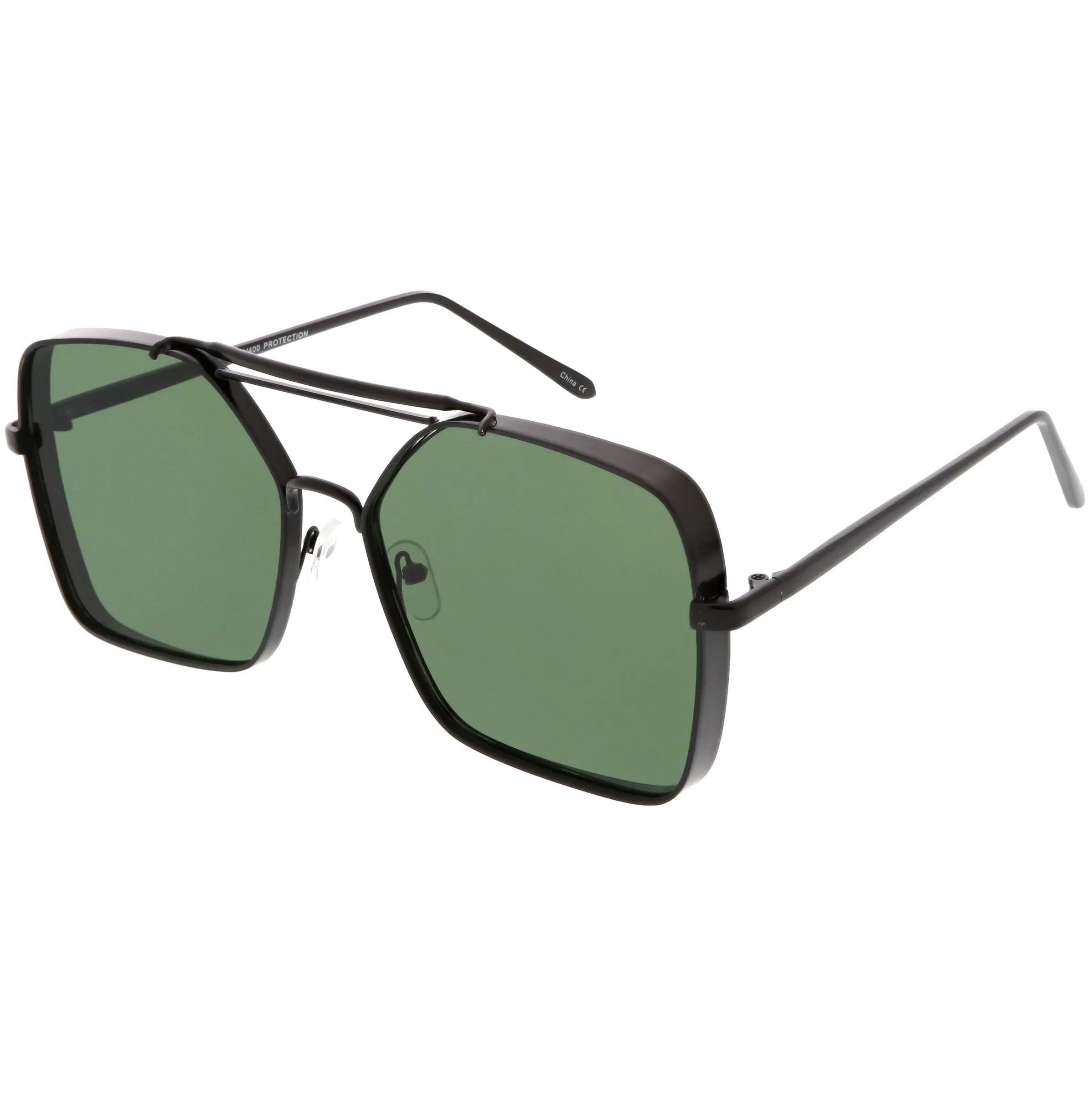 Retro Modern Square Reinforced Metal Flat Lens Aviator Sunglasses C161
