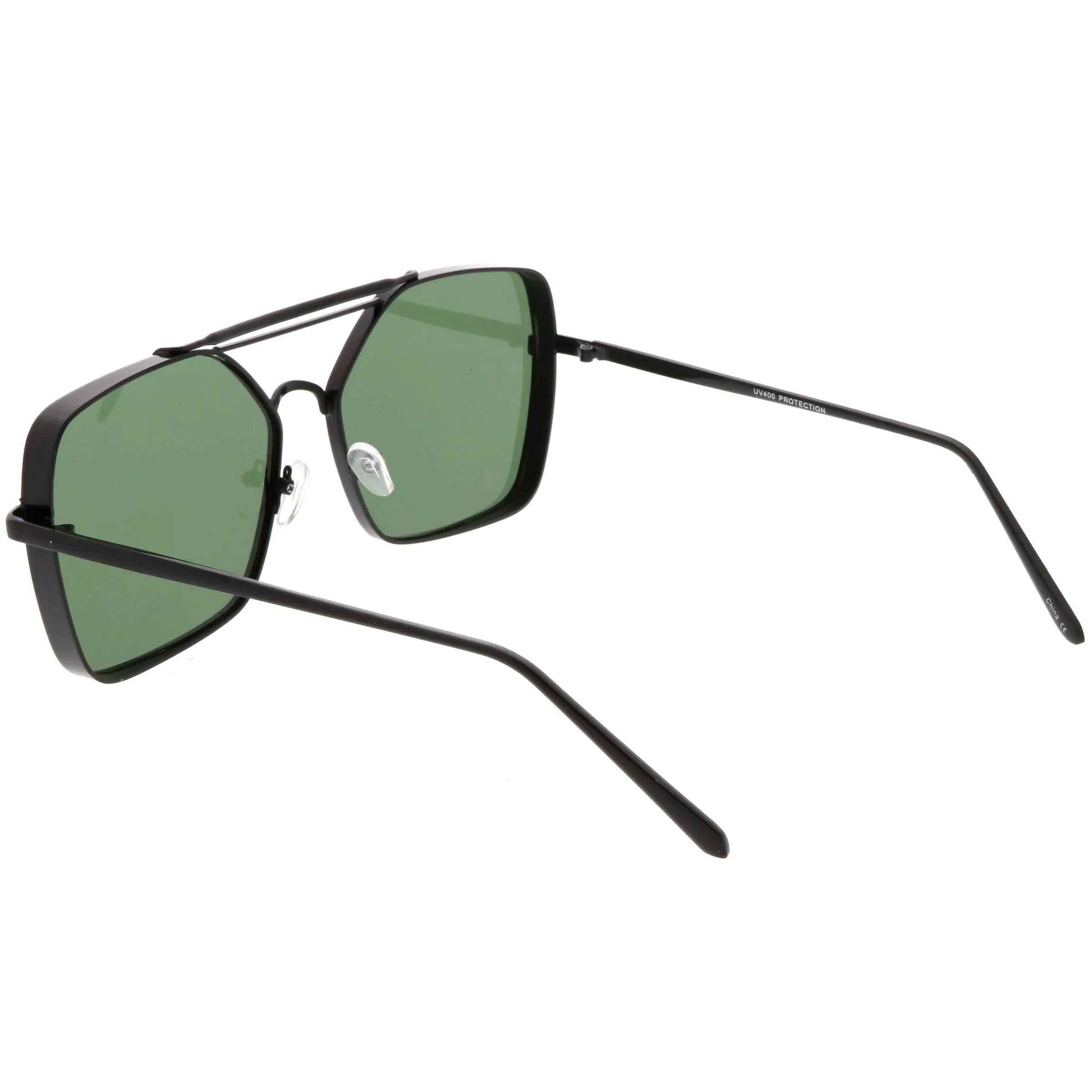 Retro Modern Square Reinforced Metal Flat Lens Aviator Sunglasses C161