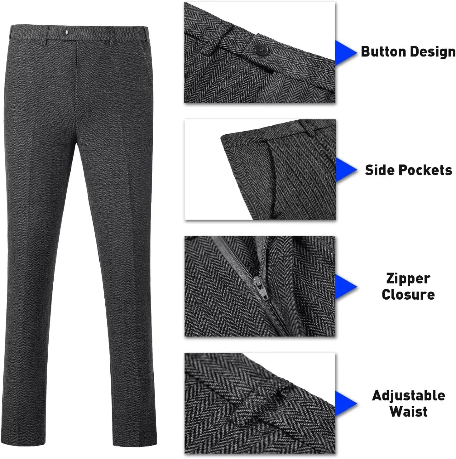 Retro Tweed Herringbone Suit for Men Slim Fit 3 Pieces Mens Suit Groom Dress Tuxedos Prom Suit Jacket Vest Pants