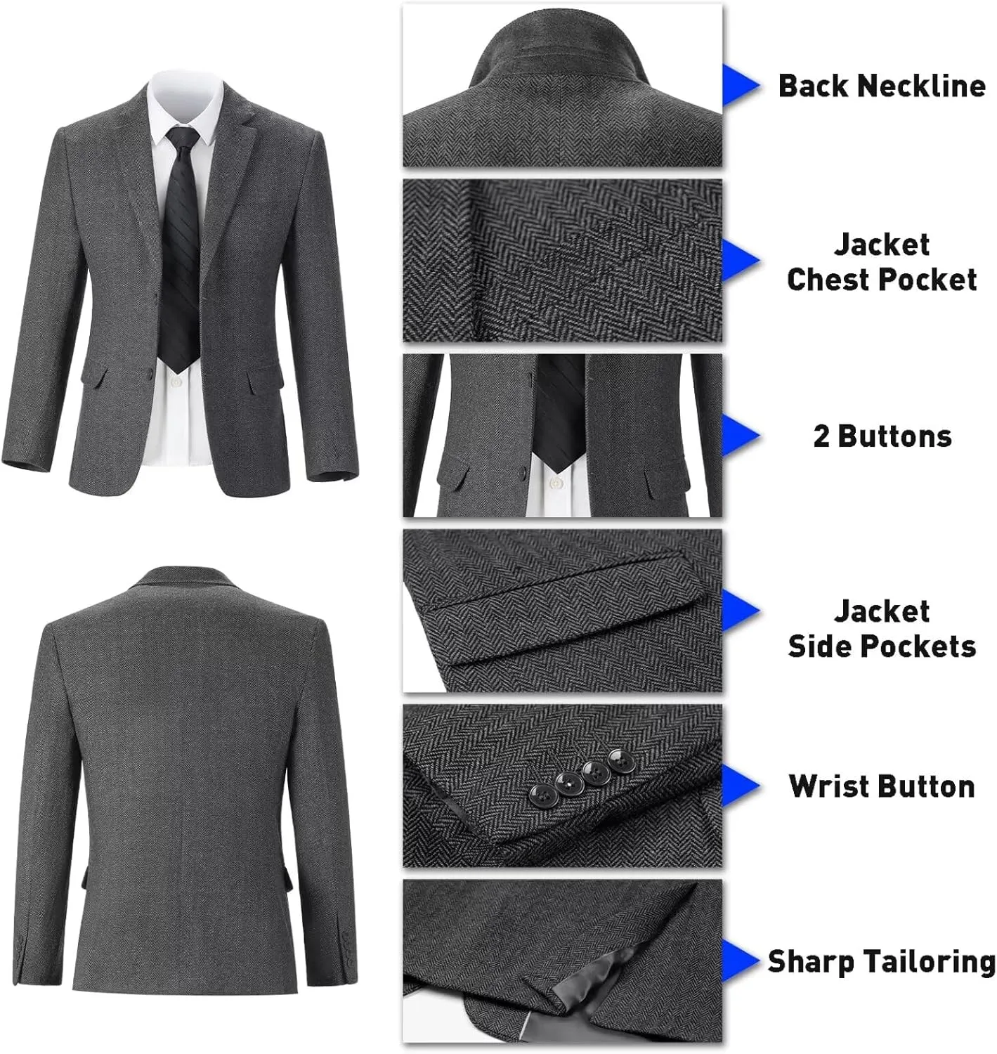 Retro Tweed Herringbone Suit for Men Slim Fit 3 Pieces Mens Suit Groom Dress Tuxedos Prom Suit Jacket Vest Pants