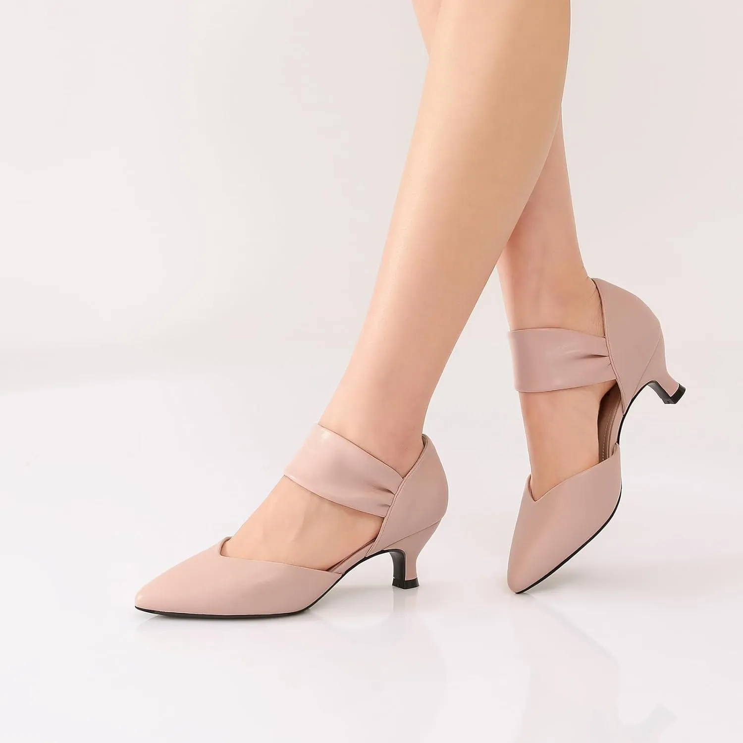 RIBONGZ Kitten Heels for Women Closed Toe Comfortable Low Heels Pointed Toe Sexy Slip on Pumps Bridal Party Dressy Shoes