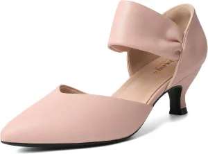 RIBONGZ Kitten Heels for Women Closed Toe Comfortable Low Heels Pointed Toe Sexy Slip on Pumps Bridal Party Dressy Shoes