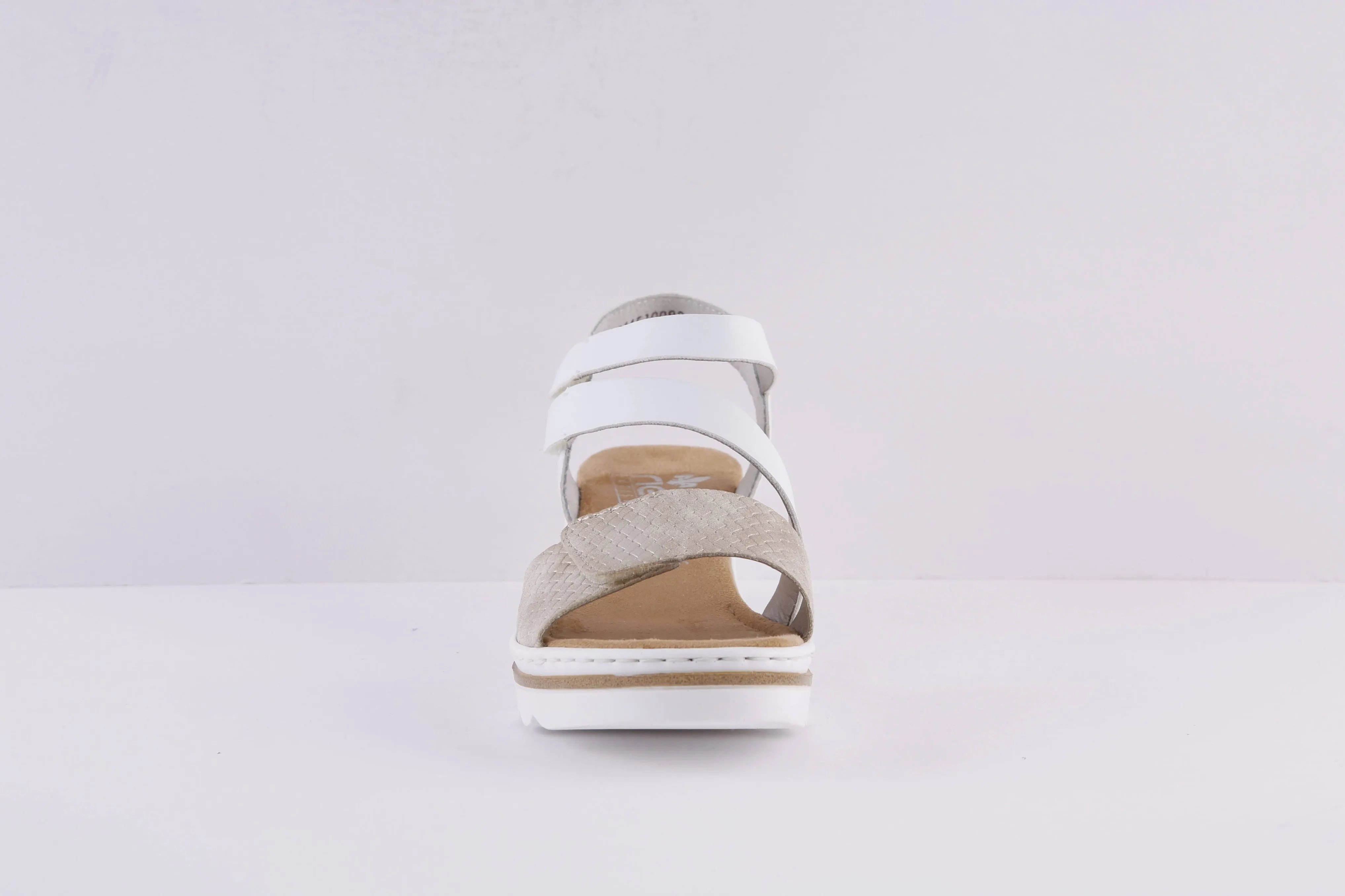 RIEKER - 67454-80 LOW WEDGE DOUBLE VELCRO STRAP SANDAL - GOLD/WHITE