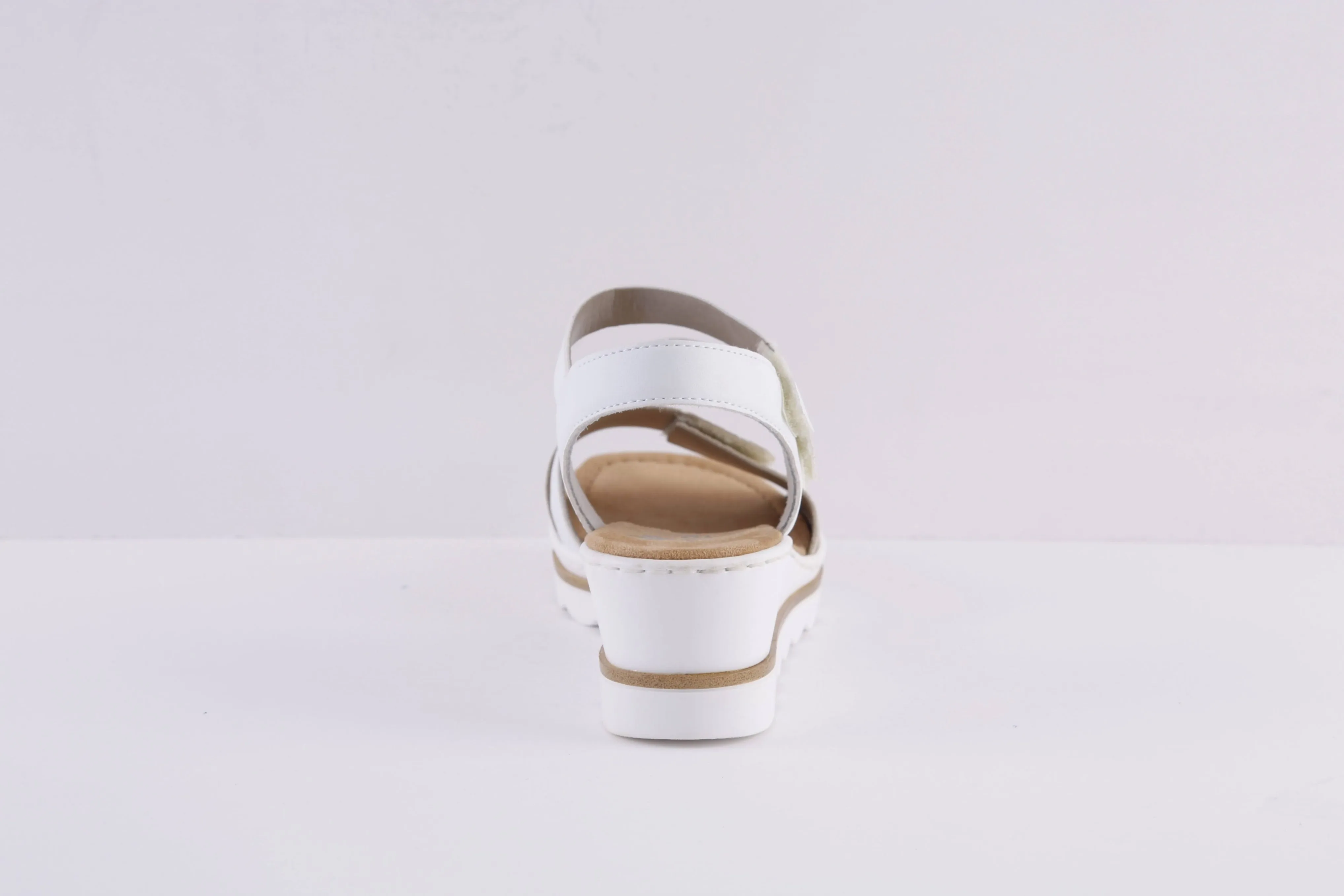 RIEKER - 67454-80 LOW WEDGE DOUBLE VELCRO STRAP SANDAL - GOLD/WHITE