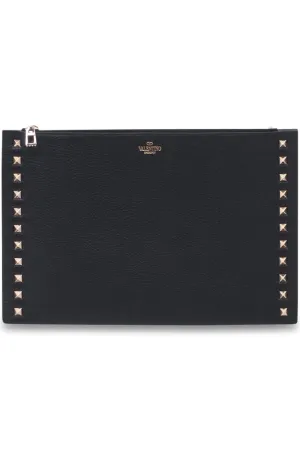ROCKSTUD LARGE FLAT POUCH | NERO