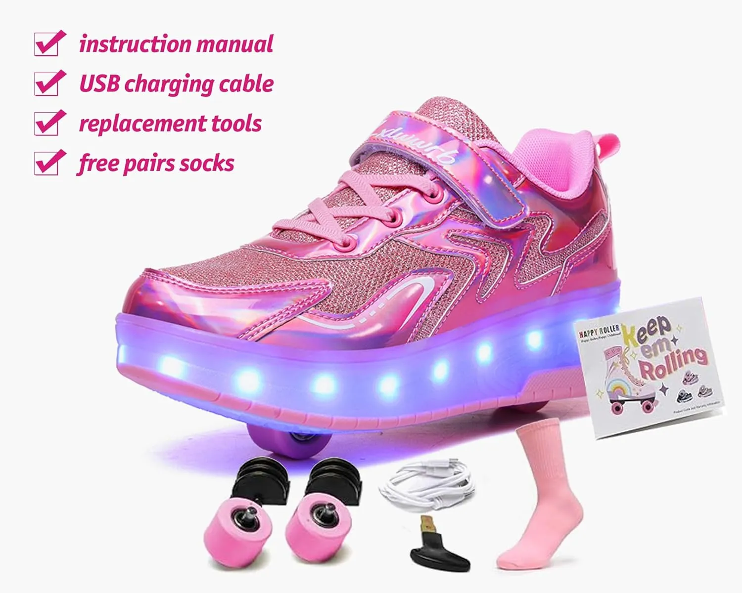 Rolling Skate Shoes for Boys Girls Roller Sneaker with Wheels Fashion Footwear Skate Wheeled Shoe for Kids Christmas Birthday Children Show Gift