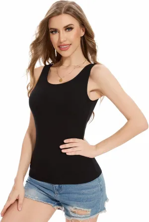 Rosyline Tank Tops for Women with Built in Bra Sleeveless Ribbed Shirts Scoop Neck Slim Fitted Top