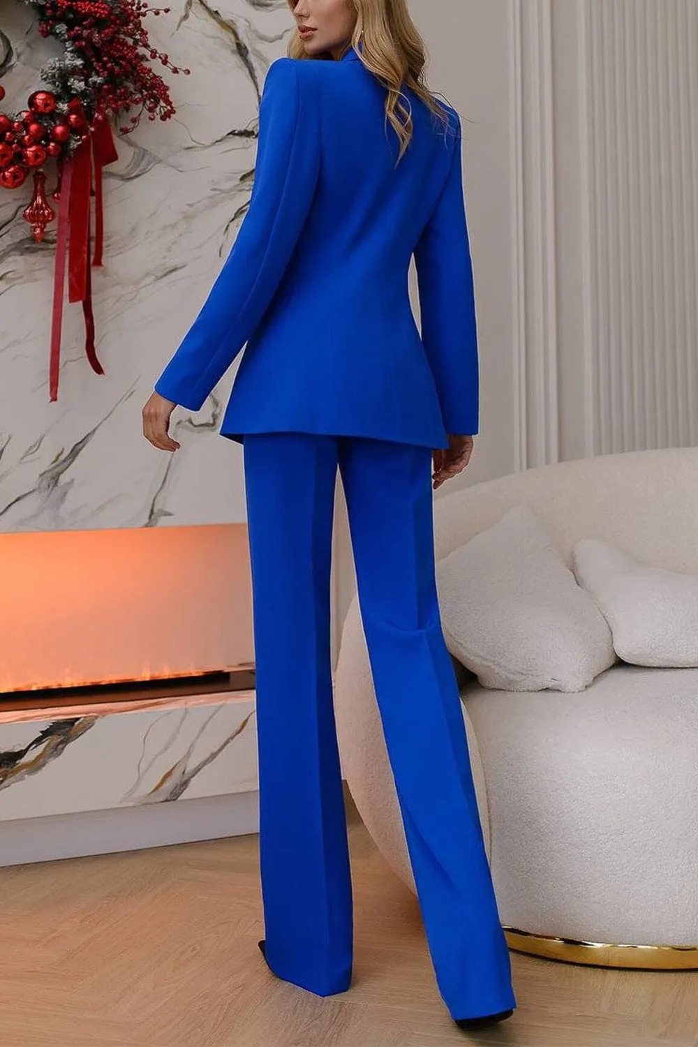 Royal Blue 2 Piece Business Casual Slim Fit Women's Suit (Blazer Pants)