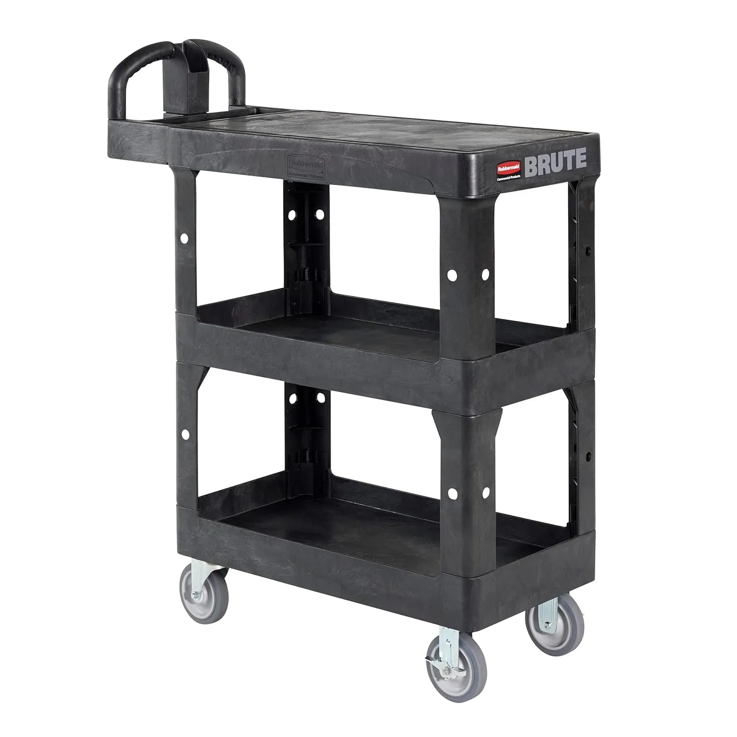 Rubbermaid Commercial Brute Heavy Duty 3-Shelf Utility/Service Cart, Small, Flat Shelves, Ergonomic Handle, 600 lbs. Capacity, for Retail Stores/Garage/Cleaning/Maintenance