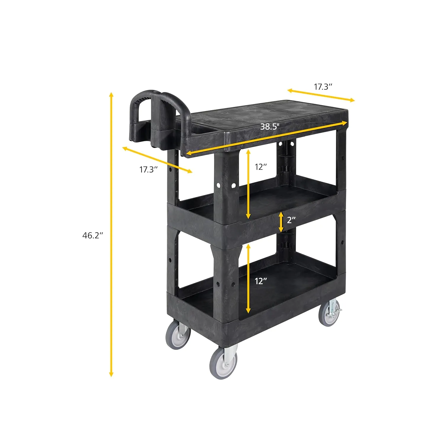 Rubbermaid Commercial Brute Heavy Duty 3-Shelf Utility/Service Cart, Small, Flat Shelves, Ergonomic Handle, 600 lbs. Capacity, for Retail Stores/Garage/Cleaning/Maintenance