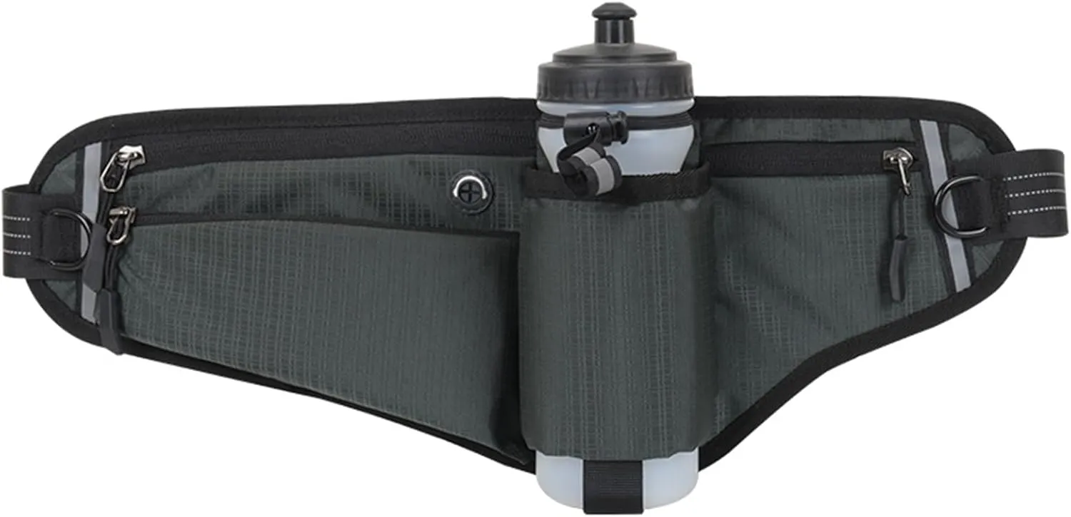 Running Waist Pack,Adjustable Hydration Running Belt Bag with Foldable Water Bottle Holder(Bottles NOT Included),Water Resistant Pouch Pack,for Marathon,Jogging, Cycling,Biking,Hiking (grey)