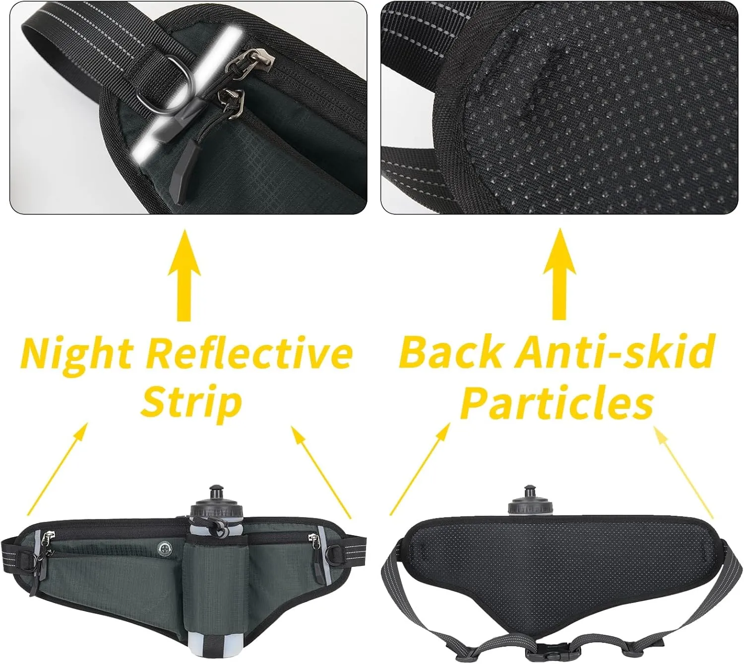 Running Waist Pack,Adjustable Hydration Running Belt Bag with Foldable Water Bottle Holder(Bottles NOT Included),Water Resistant Pouch Pack,for Marathon,Jogging, Cycling,Biking,Hiking (grey)