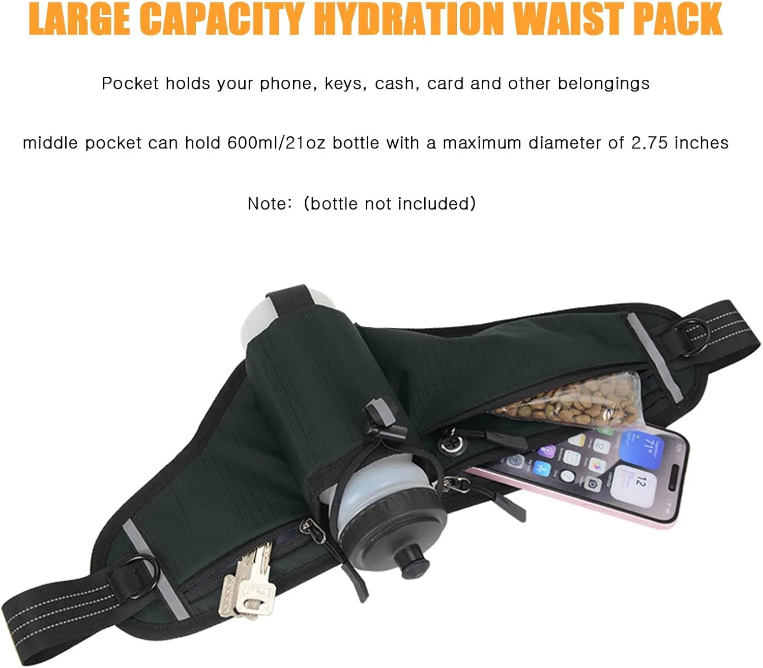Running Waist Pack,Adjustable Hydration Running Belt Bag with Foldable Water Bottle Holder(Bottles NOT Included),Water Resistant Pouch Pack,for Marathon,Jogging, Cycling,Biking,Hiking (grey)