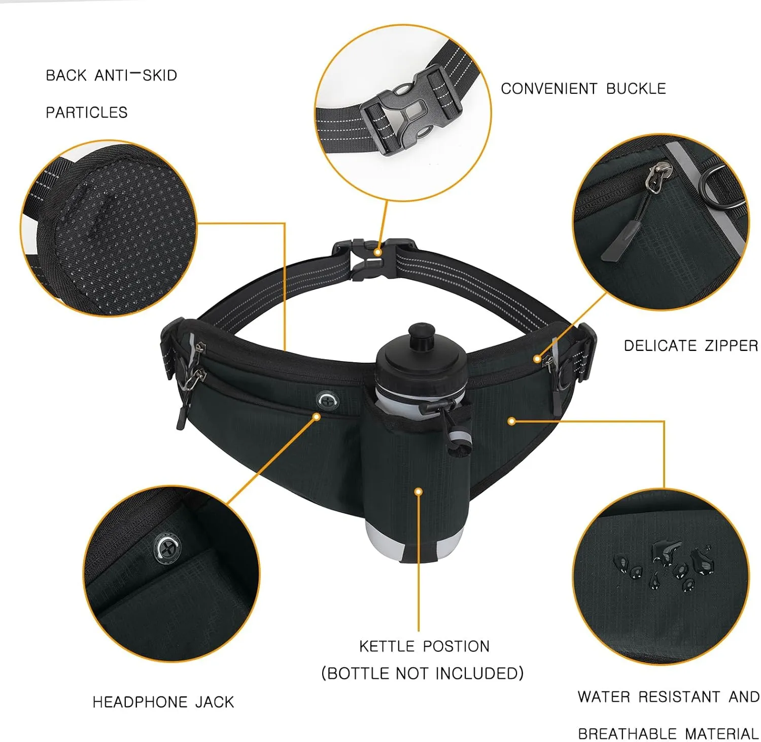 Running Waist Pack,Adjustable Hydration Running Belt Bag with Foldable Water Bottle Holder(Bottles NOT Included),Water Resistant Pouch Pack,for Marathon,Jogging, Cycling,Biking,Hiking (grey)