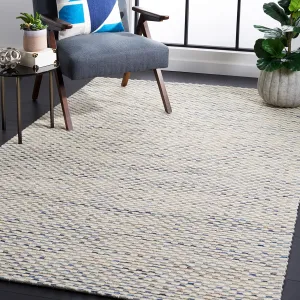 SAFAVIEH Marbella Collection Area Rug - 8' x 10', White & Navy, Handmade Wool, Ideal for High Traffic Areas in Living Room, Bedroom (MRB158N)