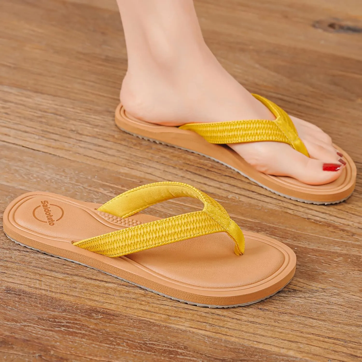 Saidoteto Women's Flip Flops Flat Sandal Casual Summer Thongs Comfort Slip-on Sandal Beach Wear