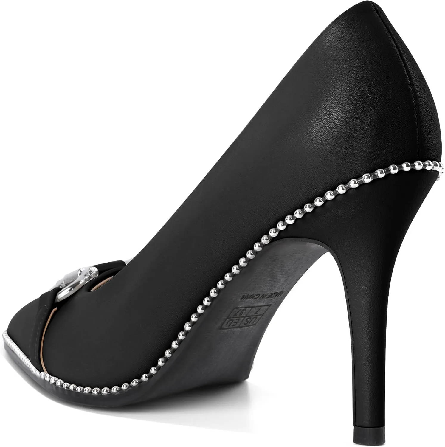 SAMMITOP Women Beaded Pumps Closed Pointed Toe High Heel Buckle Bow Slip On Stilettos 3.5 Inch Sexy Heeled Dress Shoes