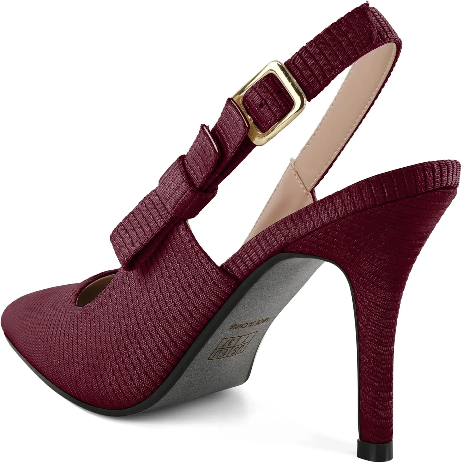 SAMMITOP Womens Slingback High Heels Pointed Toe Stiletto Bowknot Pumps Knitted Slip On Fashion Wedding Bridal Prom Dress Shoes 3.5 Inch