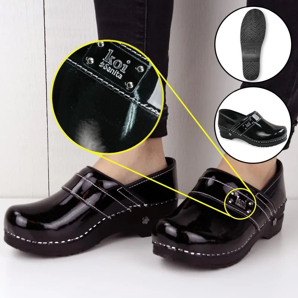 Sanita Lindsey Patent Leather Clogs for Women - Arch Support, Durable, APMA-Approved Slip-On Shoes