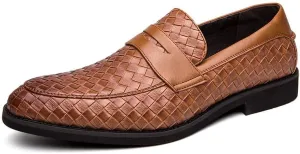 Santimon Men's Slip On Loafers, Comfort Breathable Woven Leather, Classic Penny Slot, Formal Casual Shoes