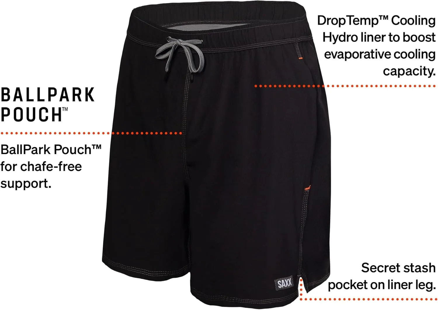 SAXX Underwear Co. Men's Oh Buoy 2N1 Volley 7" with Built-in Pouch Support, Core