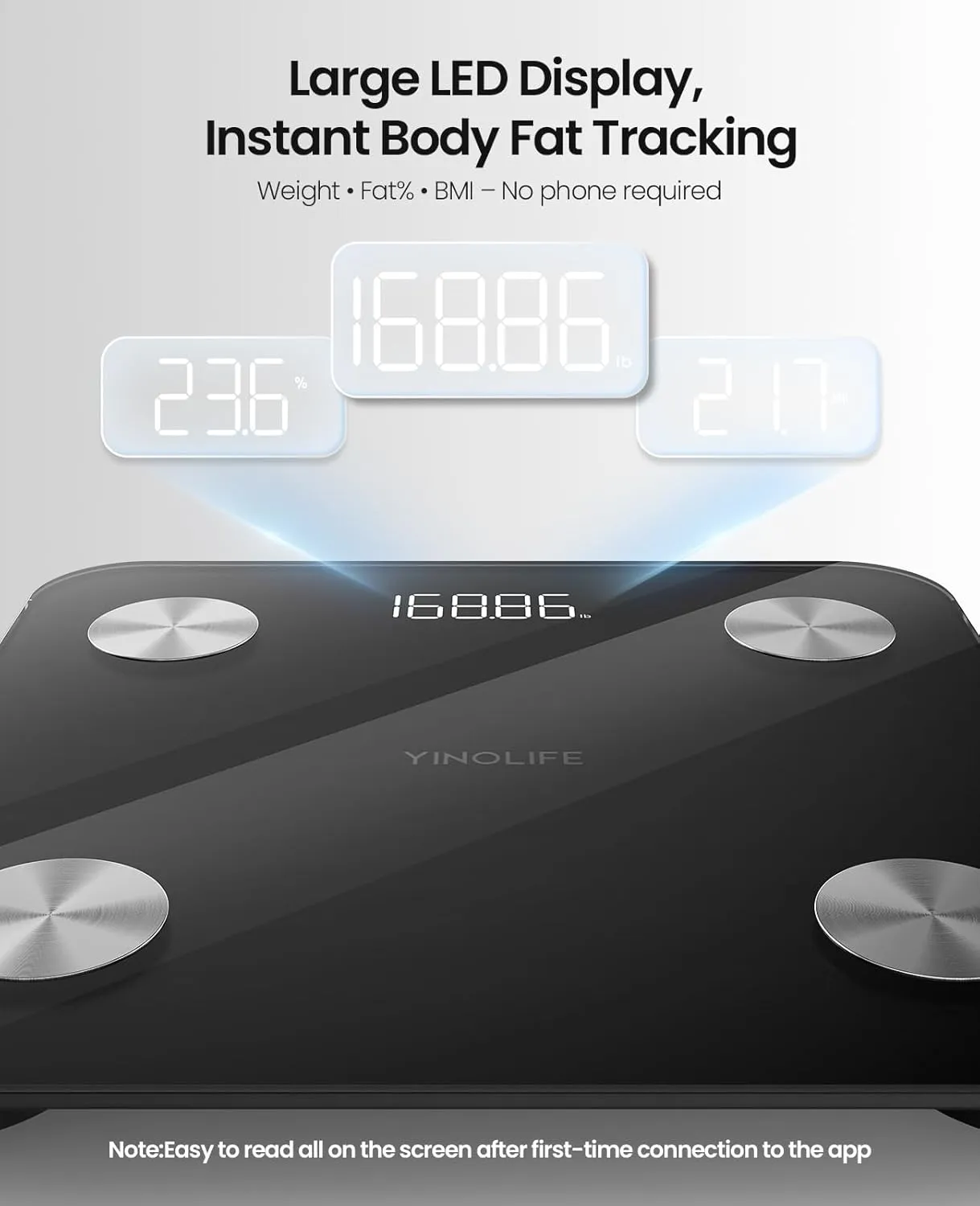 Scale for Body Weight, Digital Smart Bathroom Weight Scale with BMI, Body Fat, Muscle Mass, Accurate 20 Body Composition Scale, 10.2" Compact Scale with APP, 400lb, Black