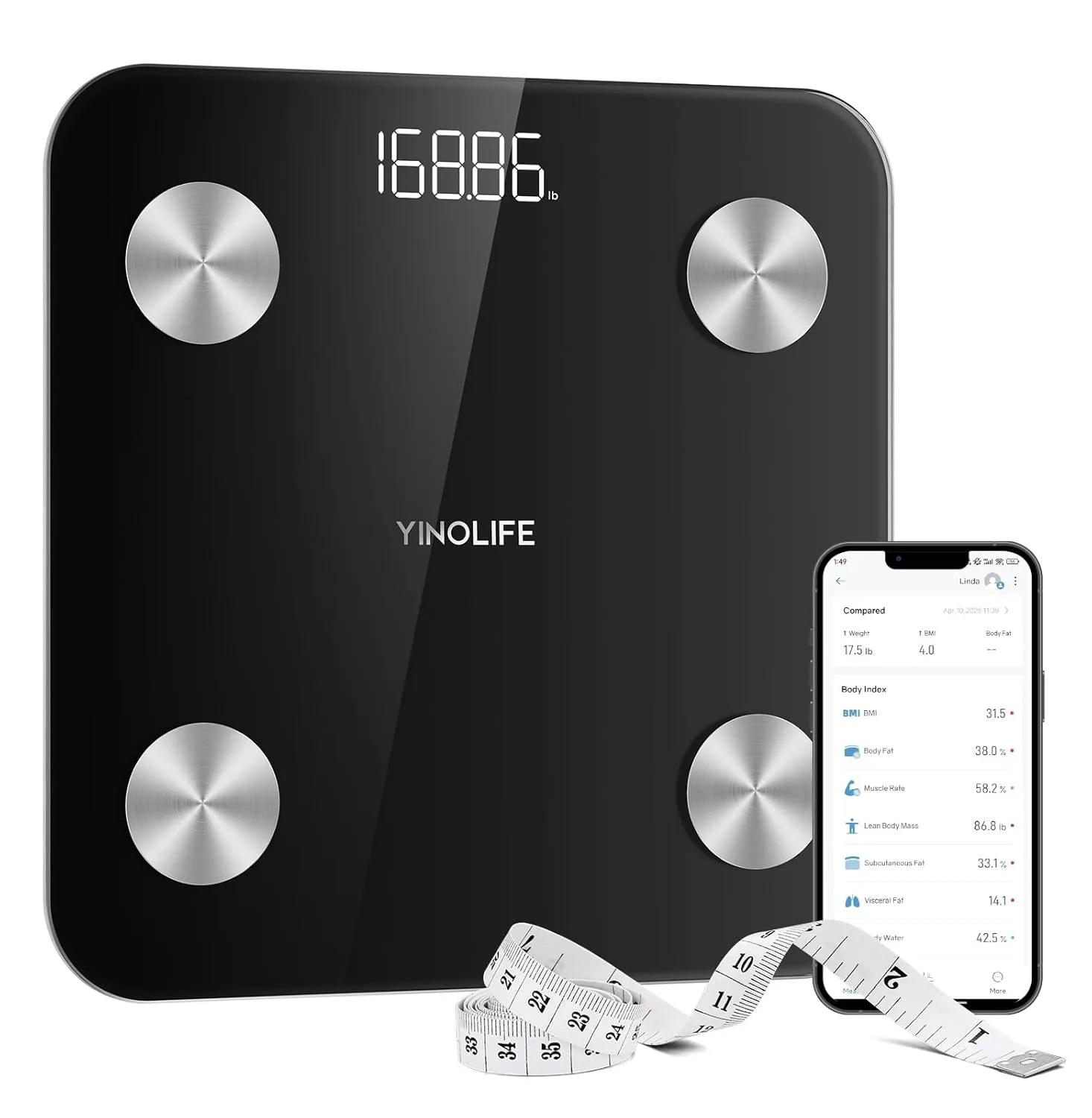Scale for Body Weight, Digital Smart Bathroom Weight Scale with BMI, Body Fat, Muscle Mass, Accurate 20 Body Composition Scale, 10.2" Compact Scale with APP, 400lb, Black