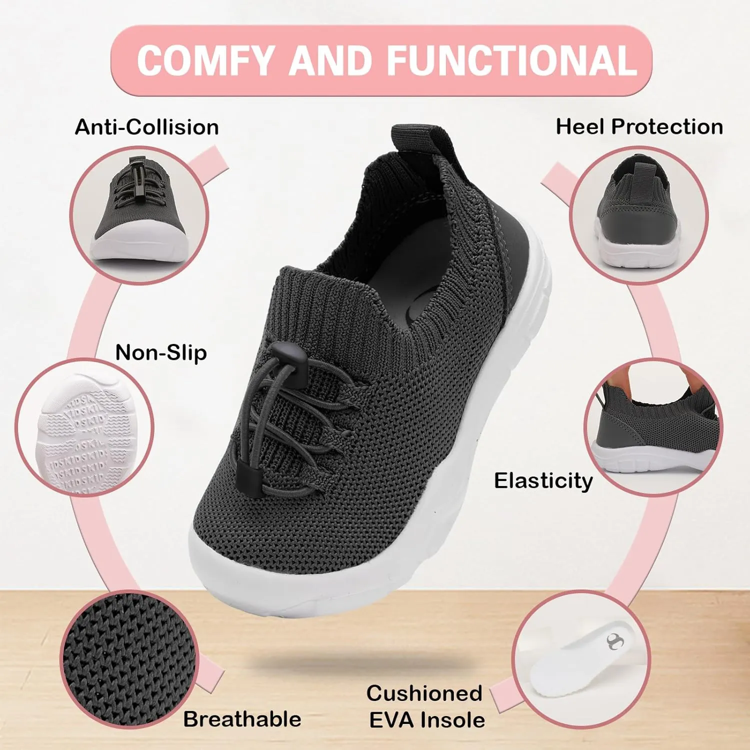 Scurtain Toddler Shoes Boys Girls Tennis Shoes Kids Barefoot Shoes Slip on Sneakers Breathable Walking Running Shoes