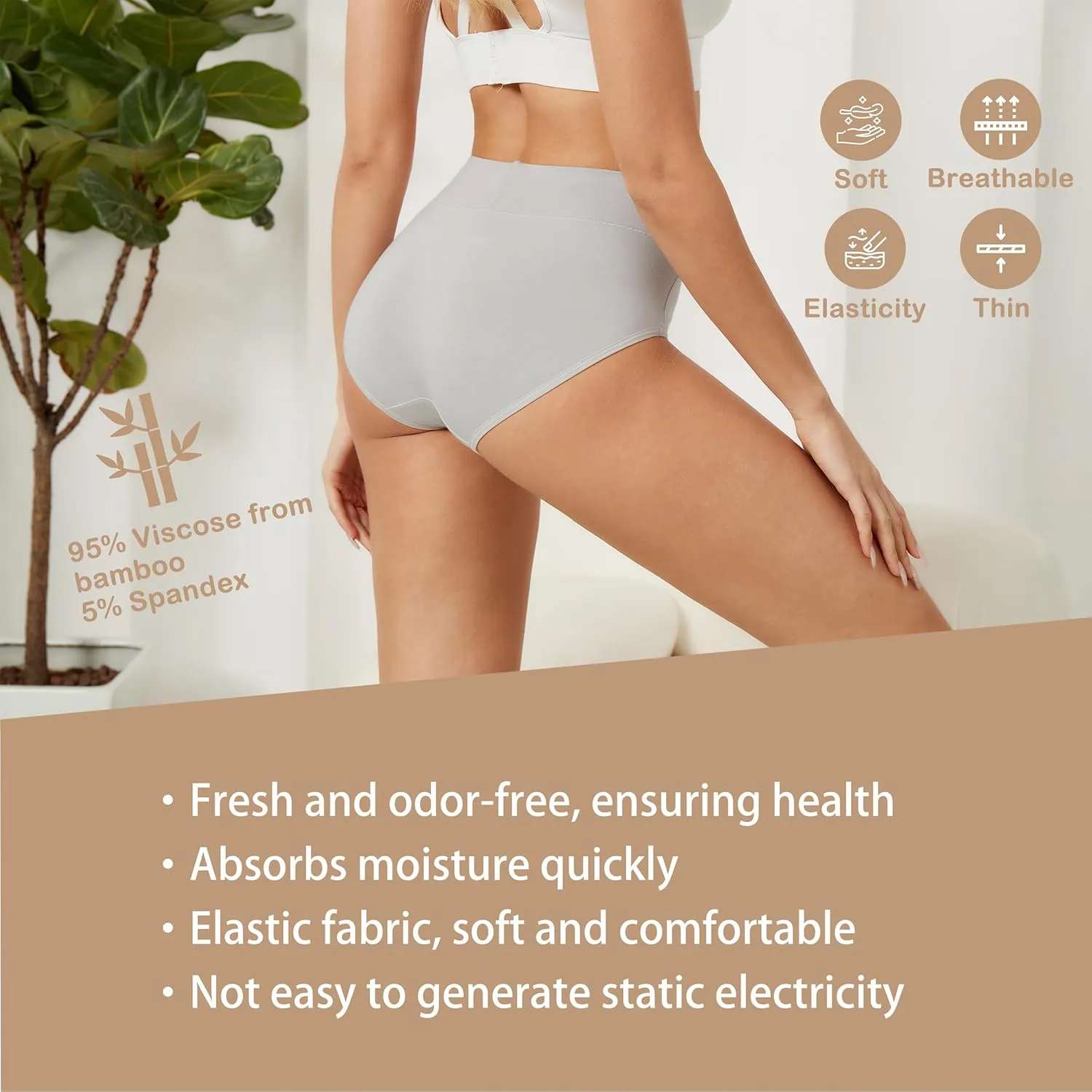 SERISIMPLE Viscose Bamboo Women Luxury Underwear Silky Comfy Ultra Soft Briefs Stretch High&Mid Waist Panties 4 pack