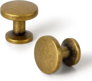 Set of 12 Sleek Antique Brass Cabinet Knobs with Cylindrical Stem – Vintage Kitchen Drawer Handles Minimalist Dresser Hardware