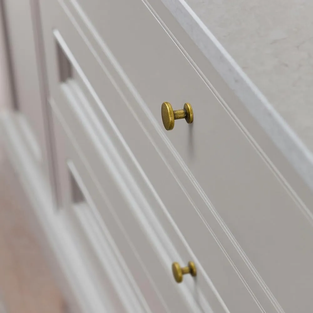Set of 12 Sleek Antique Brass Cabinet Knobs with Cylindrical Stem – Vintage Kitchen Drawer Handles Minimalist Dresser Hardware