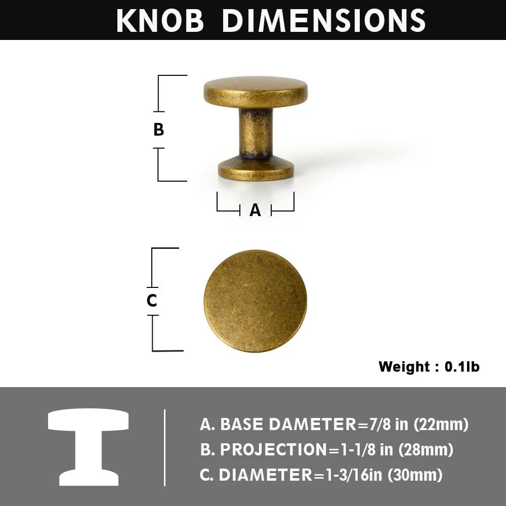 Set of 12 Sleek Antique Brass Cabinet Knobs with Cylindrical Stem – Vintage Kitchen Drawer Handles Minimalist Dresser Hardware