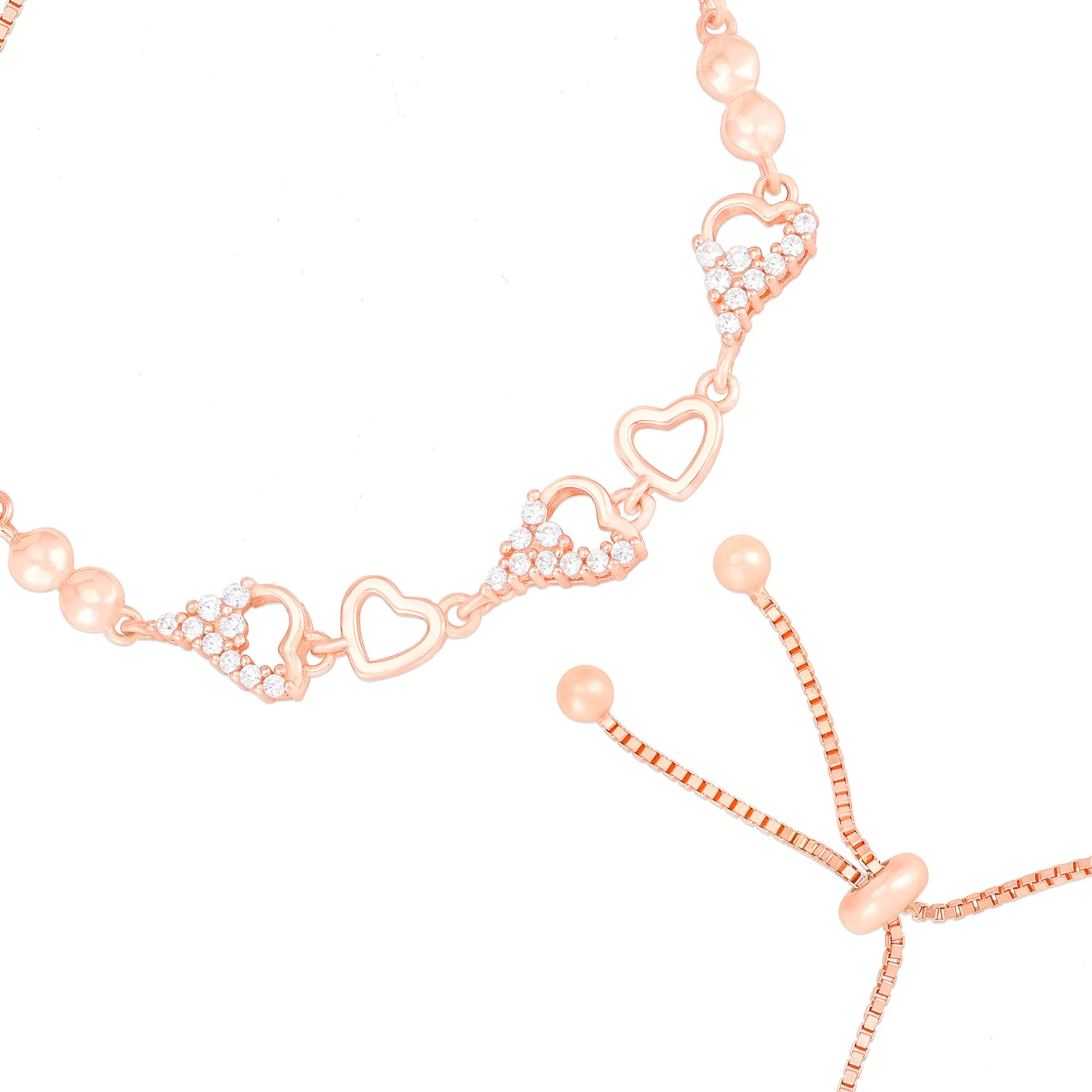 Shining Sleek Hearts Rose Gold Plated 925 Bracelet