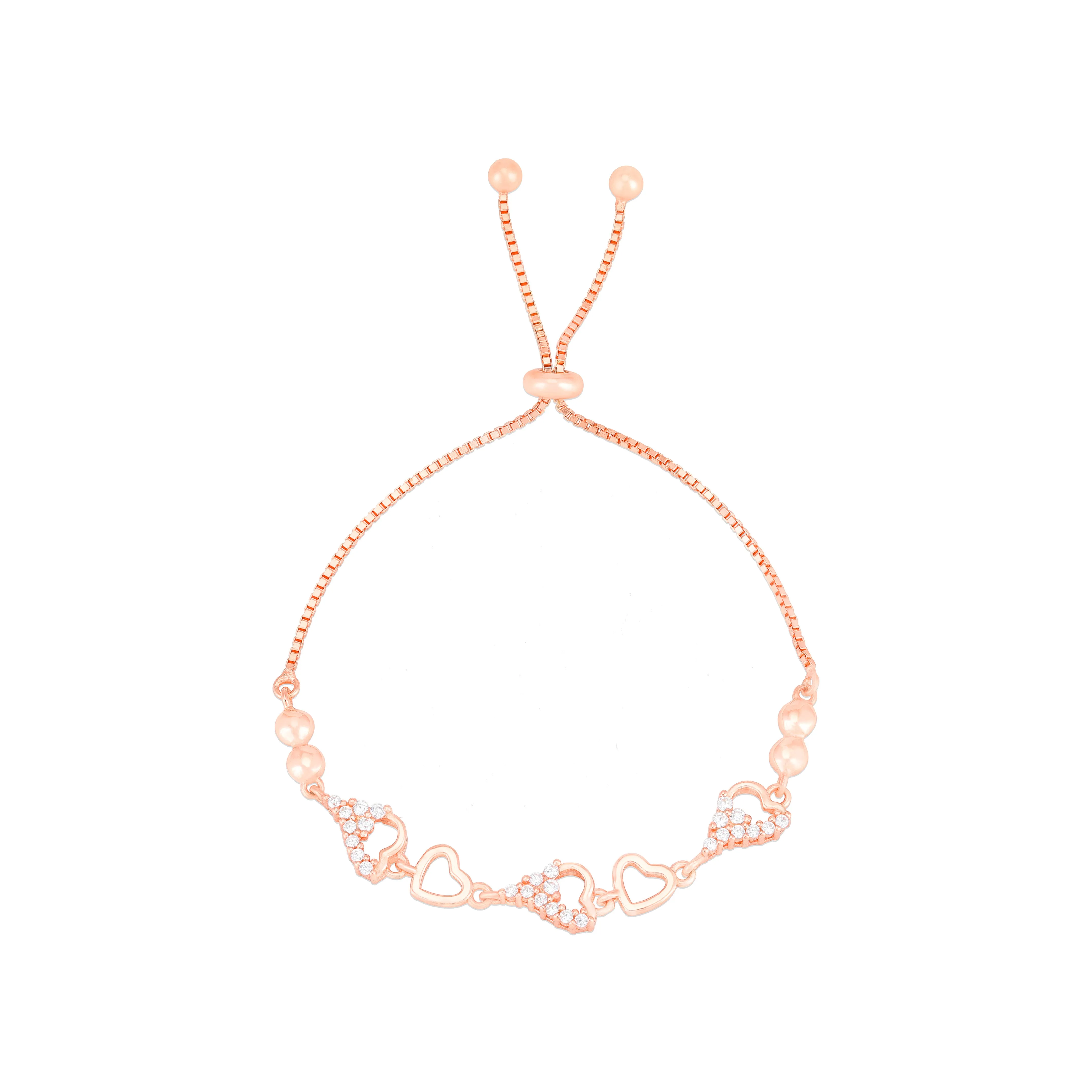 Shining Sleek Hearts Rose Gold Plated 925 Bracelet
