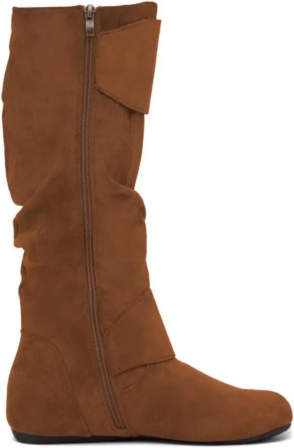 Shoe Land Bettyy Women's Knee High Boots Pull on Fall Weather Slouchy Flat Boots