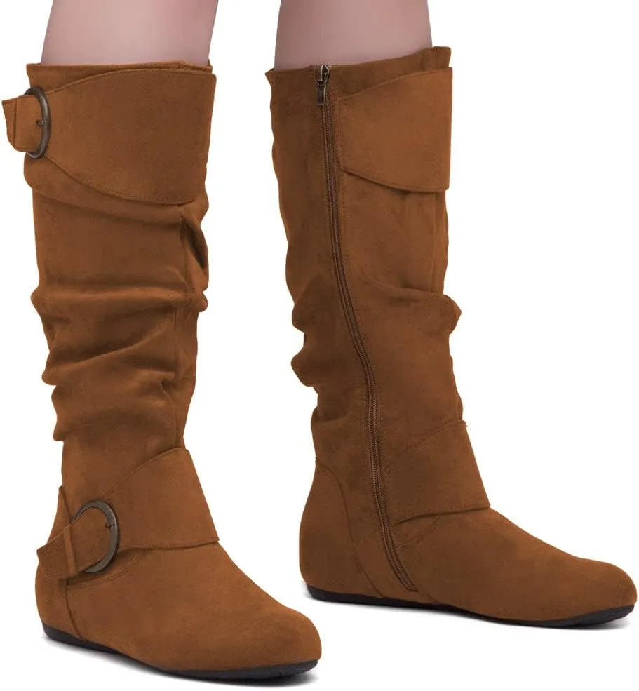 Shoe Land Bettyy Women's Knee High Boots Pull on Fall Weather Slouchy Flat Boots