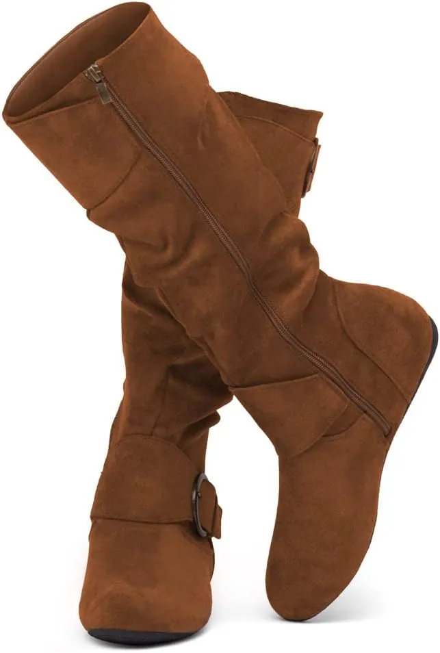 Shoe Land Bettyy Women's Knee High Boots Pull on Fall Weather Slouchy Flat Boots