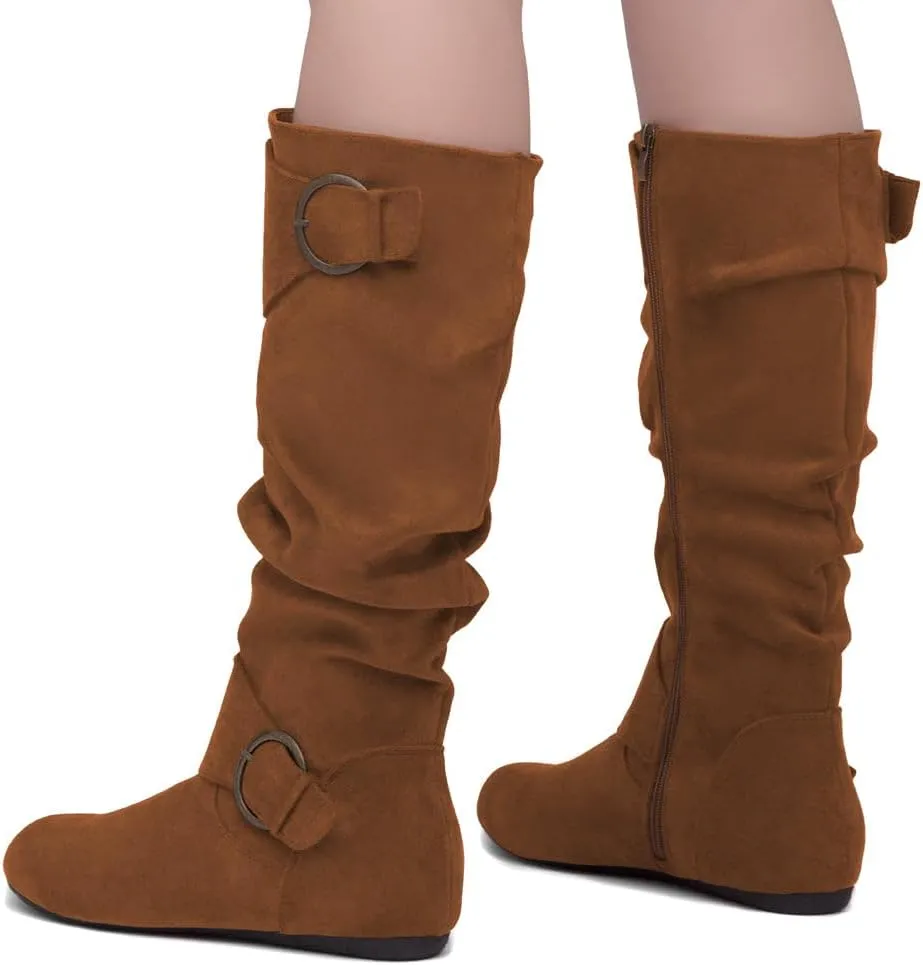 Shoe Land Bettyy Women's Knee High Boots Pull on Fall Weather Slouchy Flat Boots