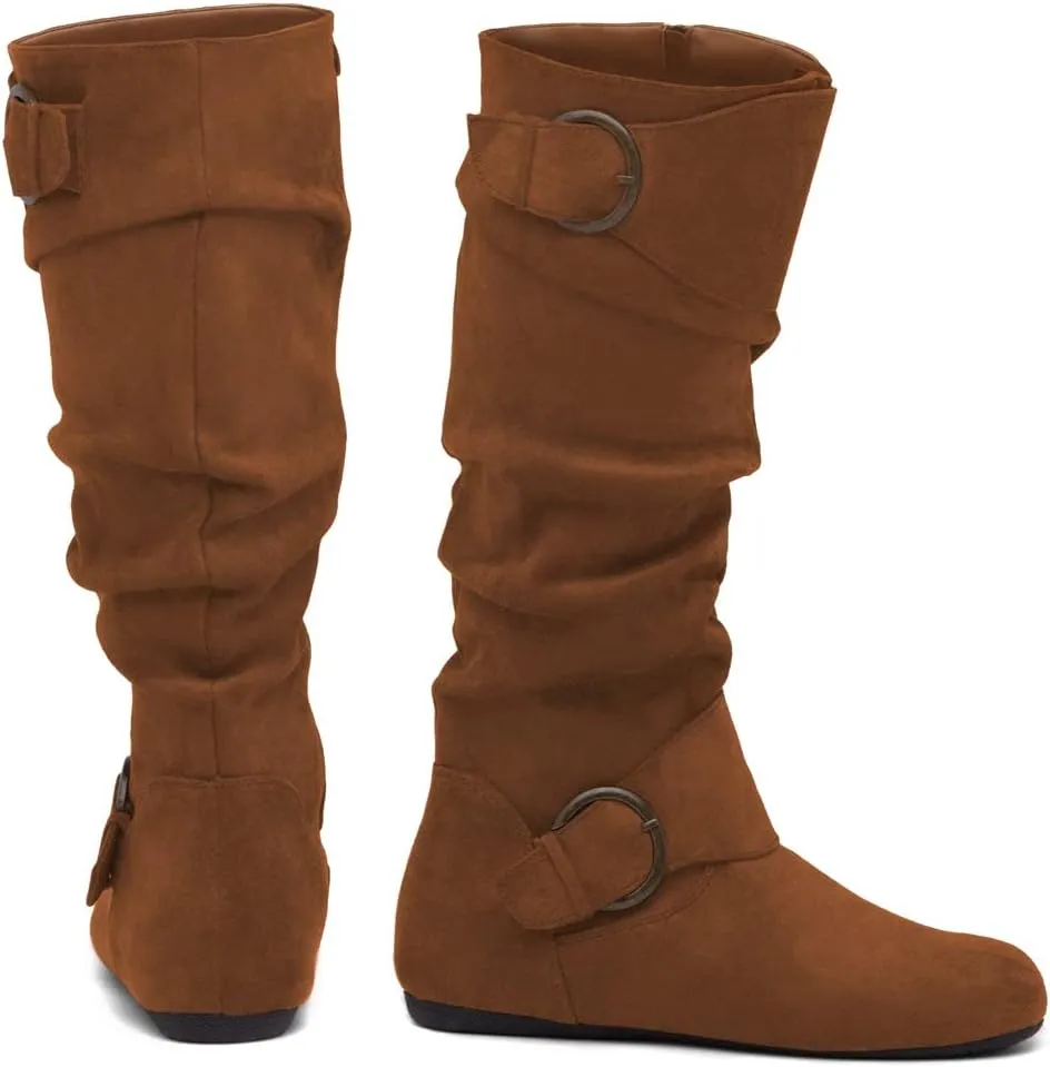 Shoe Land Bettyy Women's Knee High Boots Pull on Fall Weather Slouchy Flat Boots
