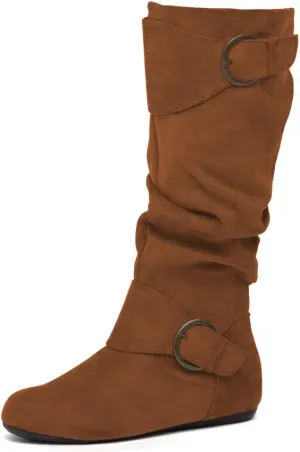 Shoe Land Bettyy Women's Knee High Boots Pull on Fall Weather Slouchy Flat Boots